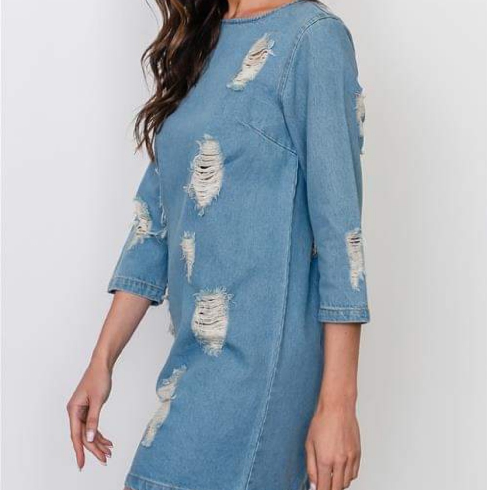 ACE DISTRESSED LIGHT WASH DENIM DRESS - Picture 3 of 6